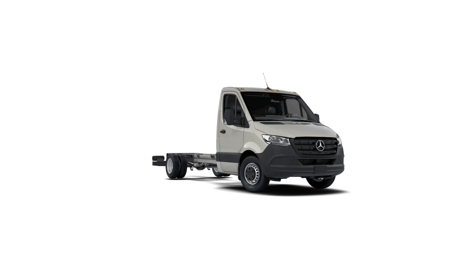 Pebble Grey Mercedes-Benz Sprinter AWD 3500XD cab-chassis, front three-quarter view