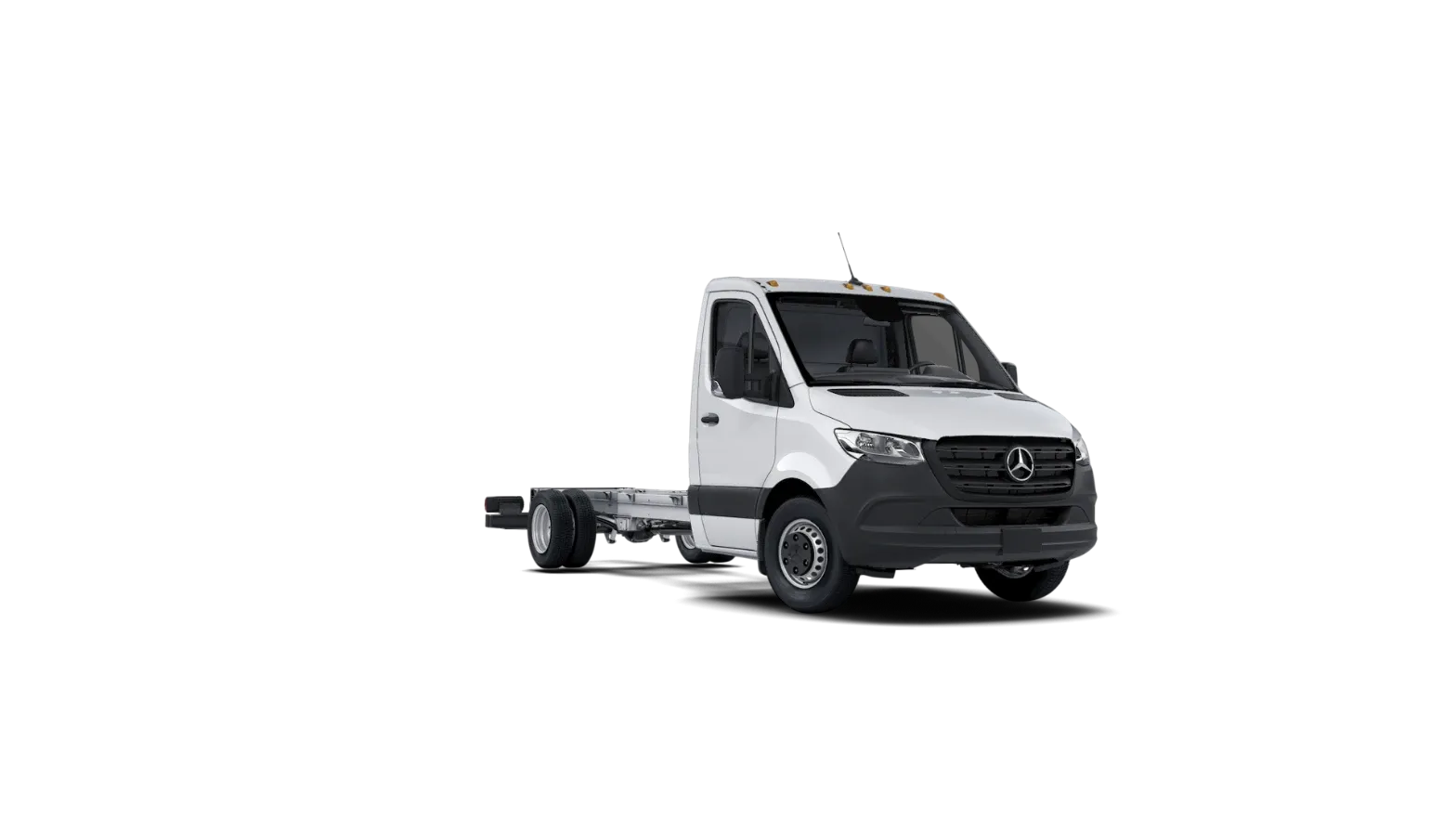 Arctic White Mercedes-Benz Sprinter AWD 3500XD cab-chassis, front three-quarter view